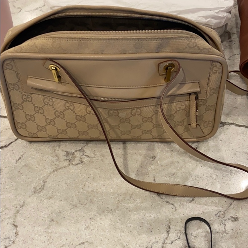 Genuine Gucci canvas light tan shoulder bag